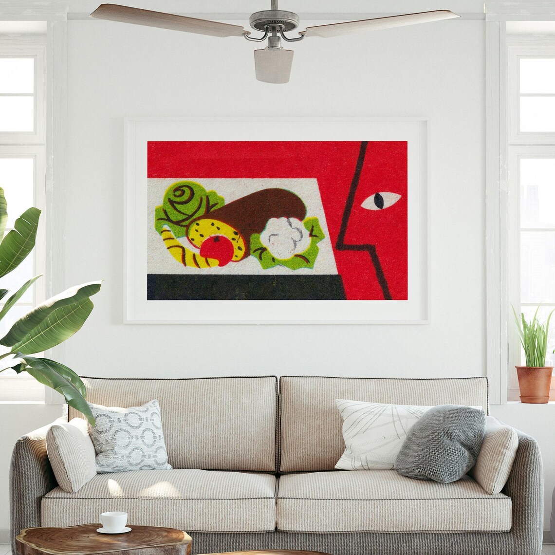 Red Abstract Face Profile Dessert Vintage Modernist Art Poster - Image 3