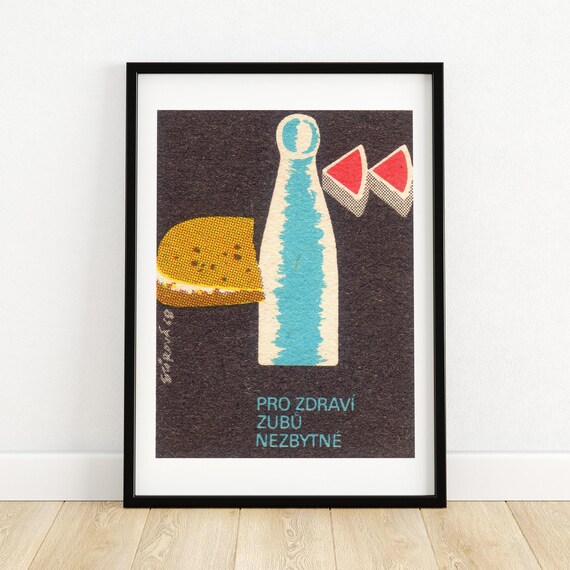 Mid Century Toothpaste Poster Art Czech Republic Design Vintage Graphic Print Dentist Office Decor Unique Gift Idea A4