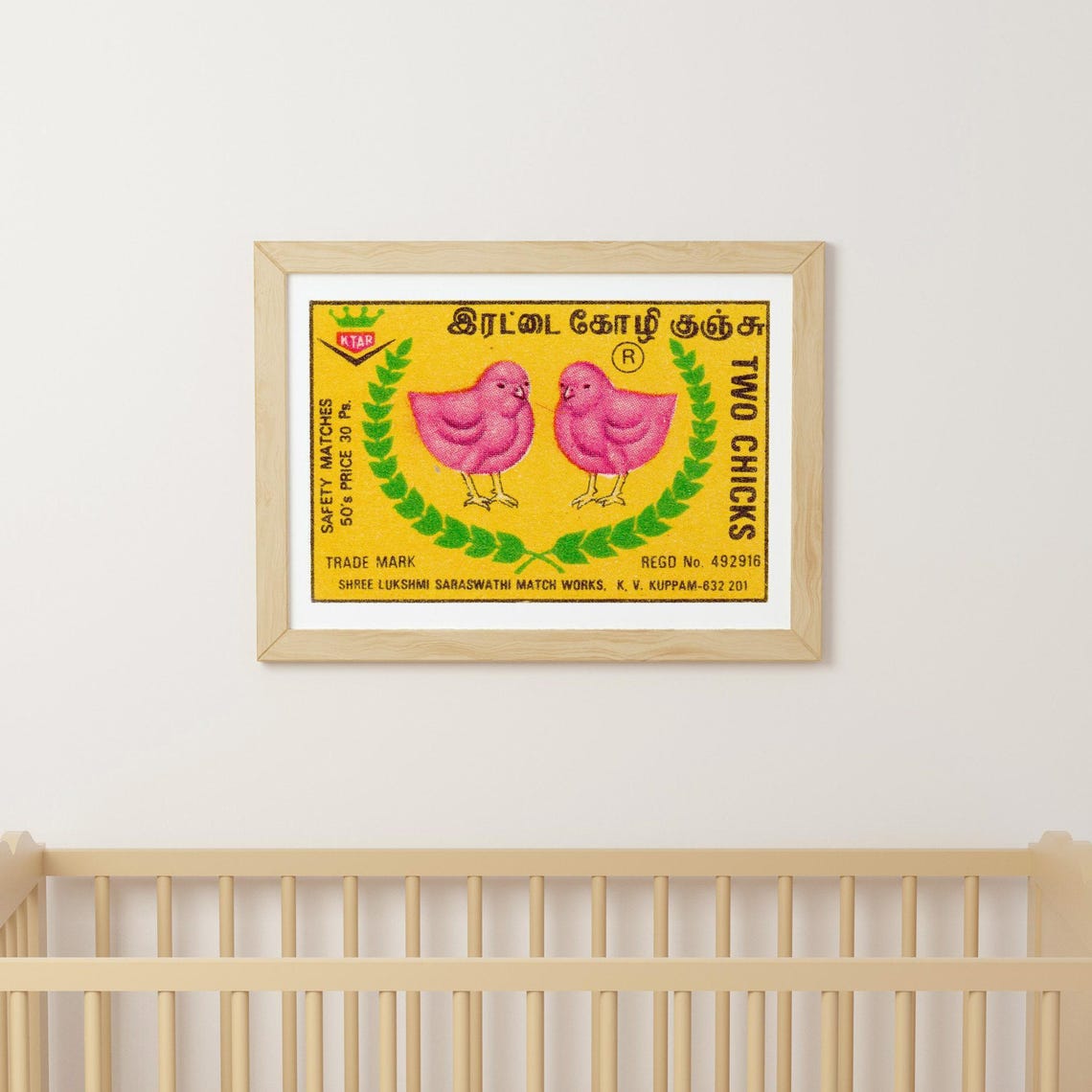 Two Chicks Vintage Indian Pink Birds Matchbox Label Art Poster - Image 3