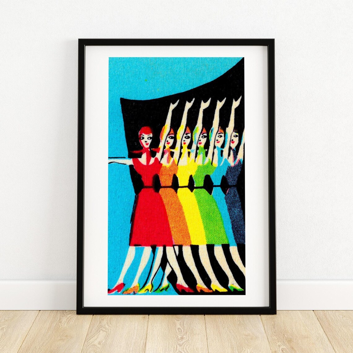 Rainbow Chorus Line Dancers Vintage Pop Art Row of Women Art Poster