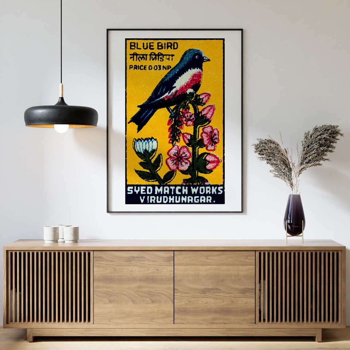 Blue Bird Matchbox Vintage India Art Poster - Image 4