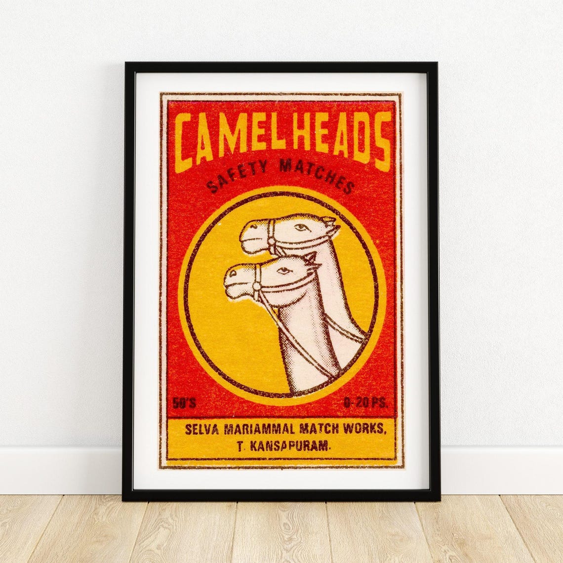 Camel Heads Vintage Indian Matchbox Label Desert Animal Poster