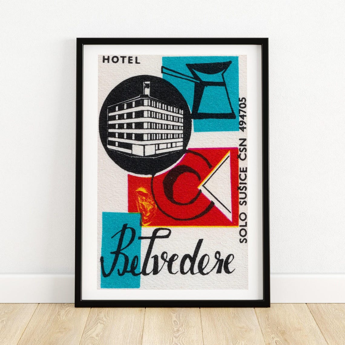 Hotel Belvedere Modernist Solo Sušice Vintage Czech Label Poster