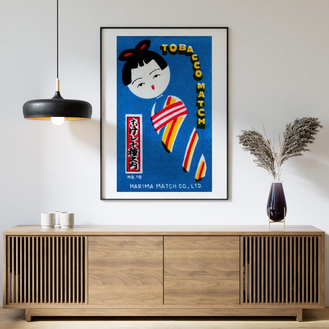 Harima Tobacco Match Japanese Doll Blue Matchbox Label Art Poster - Image 4