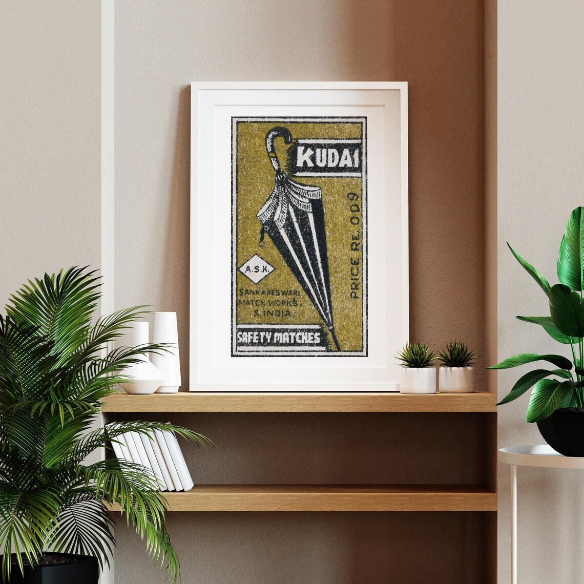 Kudai Umbrella Indian Safety Matches Vintage Label Art Poster - Image 2