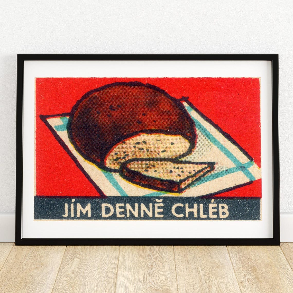 Czech Bread Loaf Crusty Vintage Matchbox Label Kitchen Food Poster
