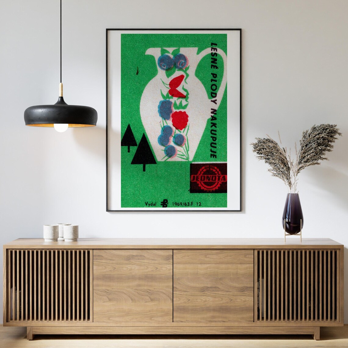 Jednota 1969 Berry Jug Czech Matchbox Label Vintage Green Art Poster - Image 4