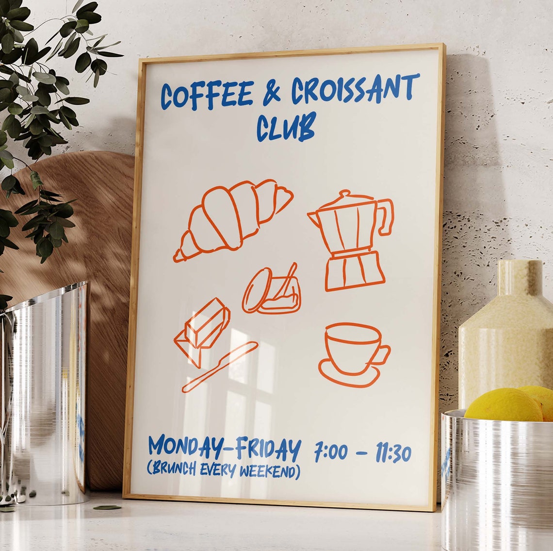 Coffee and Croissant Club Brunch Weekdays Kitchen Typography Poster - Image 4