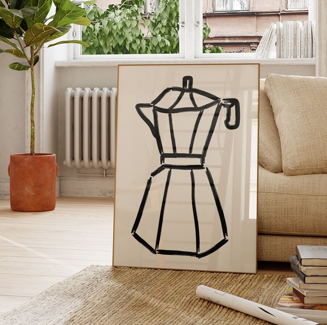 Moka Pot Italian Coffee Maker Minimalist Black Line Art Poster - Image 2