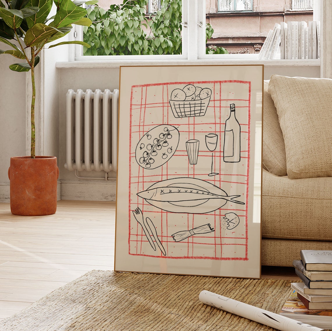 Rustic Hand Drawn Picnic Feast Table Sketch Illustration Poster - Image 4