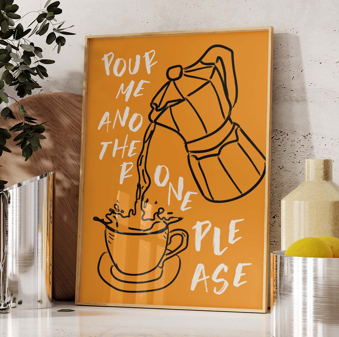 Pour Me Another One Please Moka Pot Orange Coffee Art Poster - Image 4