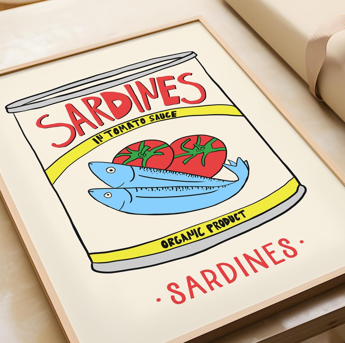 Sardines In Tomato Sauce Retro Tin Can Kitchen Illustration Poster - Image 3