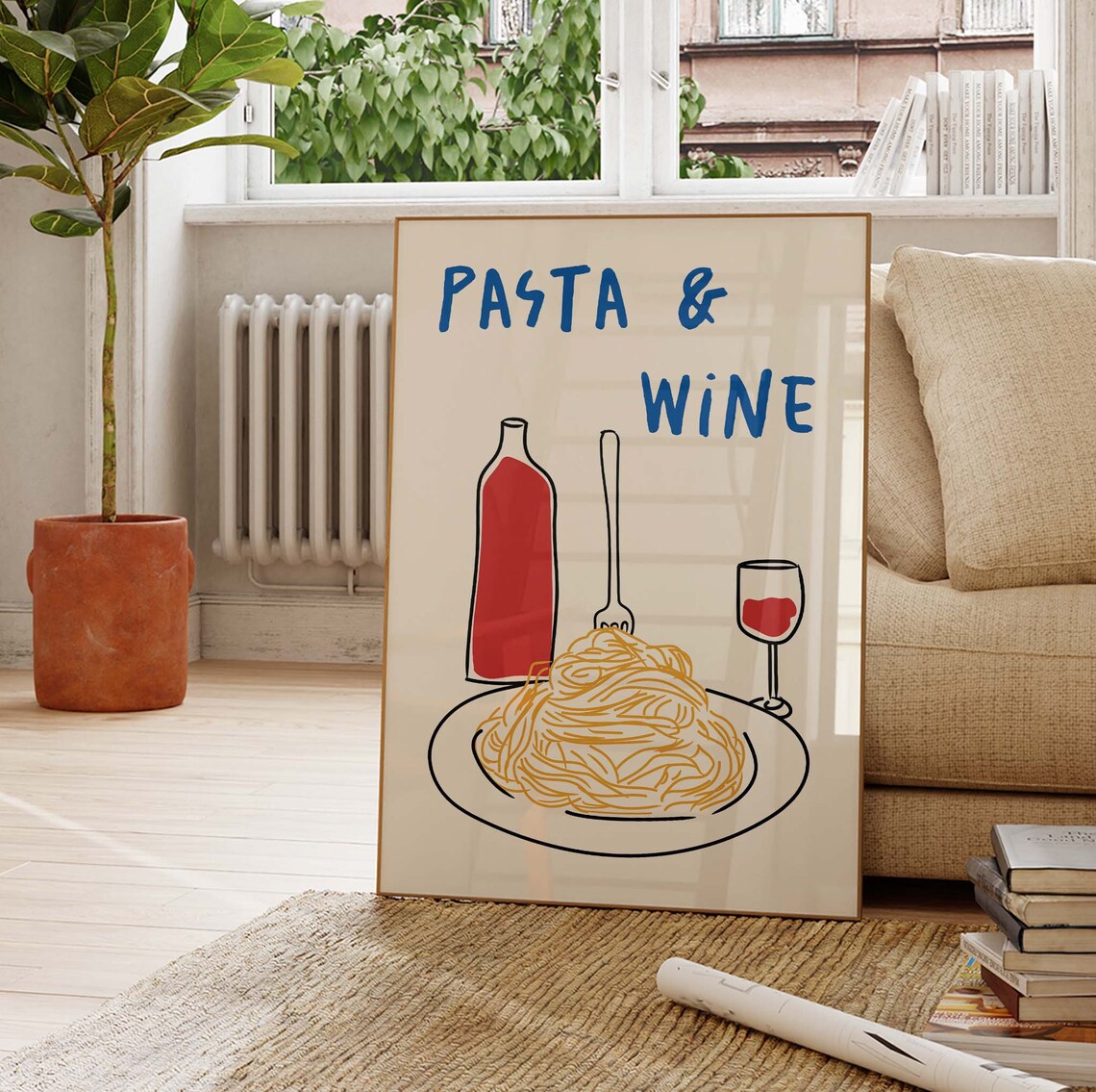 Pasta Wine Club Retro Mid-Century Art Print - Image 4