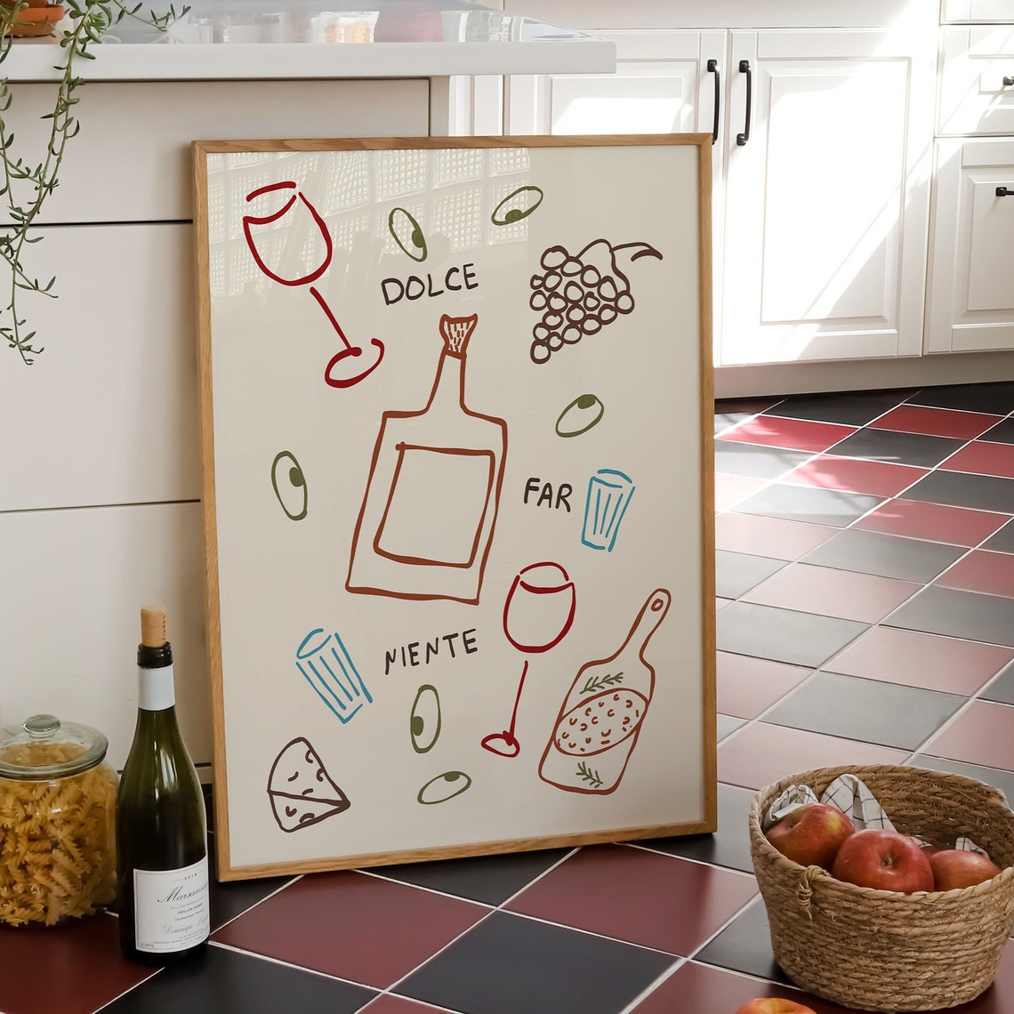 Dolce Far Niente Retro Italian Wine Food Doodle Kitchen Poster - Image 4