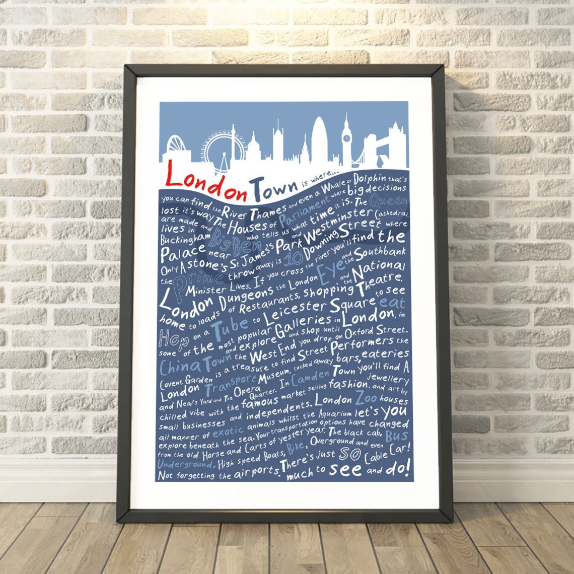 London Town Landmarks Word Art Typography Skyline Illustrated Poster
