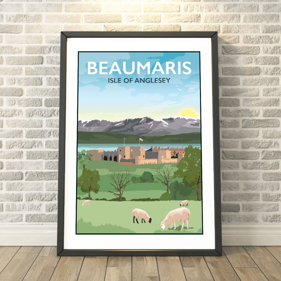 Beaumaris Isle Of Anglesey Castle Sheep Vintage Travel Poster Style