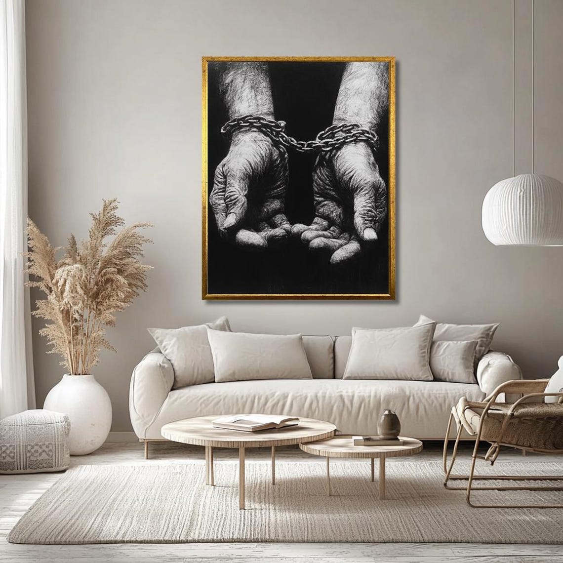Chained Hands Black And White Symbolic Freedom Artwork Poster - Image 3