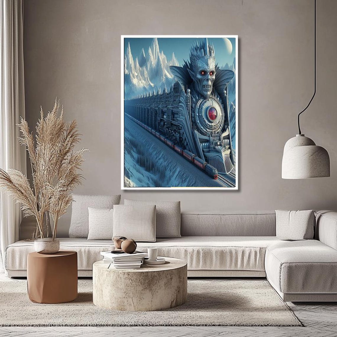 Surreal Ice Train Mechanical Frost Giant Winter Fantasy Poster - Image 2