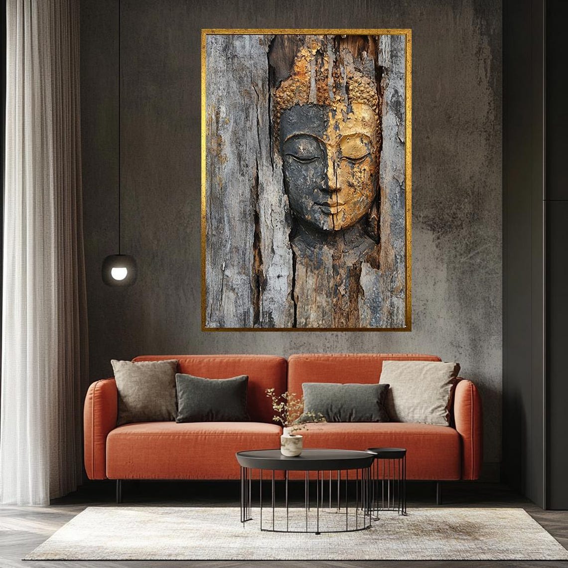 Ancient Weathered Wood Buddha Face With Gilded Gold Accents Poster - Image 3