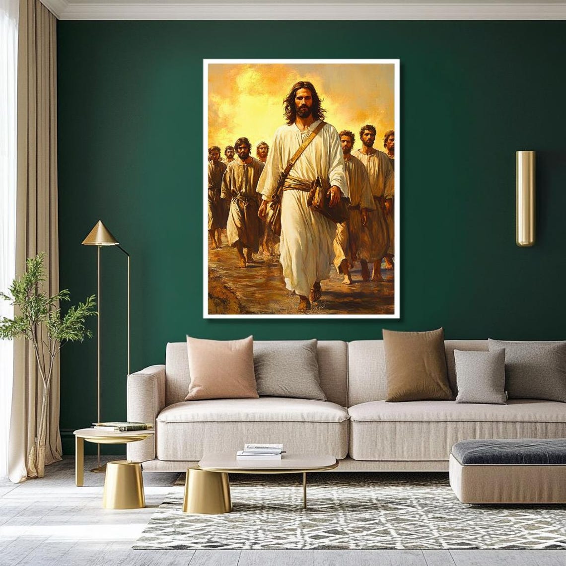 Jesus Walking Forward With His Followers in Golden Light Poster - Image 2