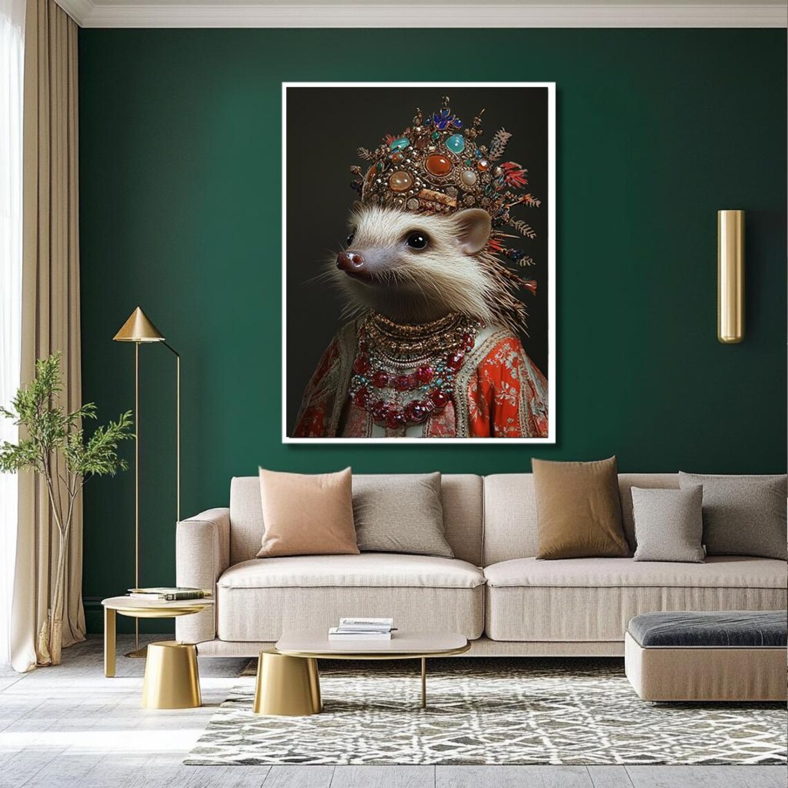 Regal Hedgehog Wearing Jeweled Crown Royal Portrait Art Poster - Image 2