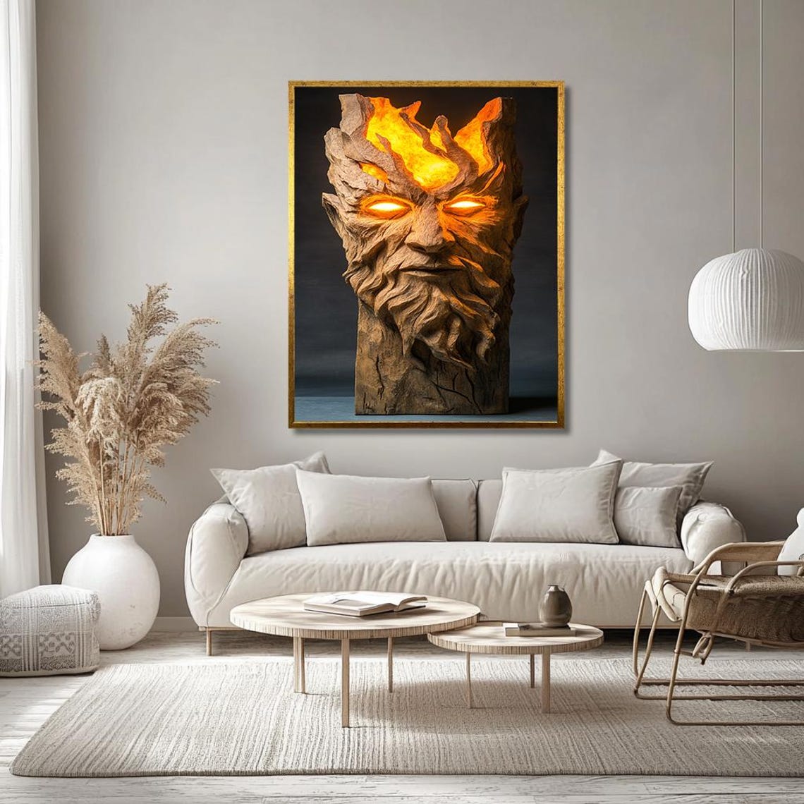 Mystical Burning Tree Spirit Face Glowing Eyes Fantasy Art Poster - Image 3