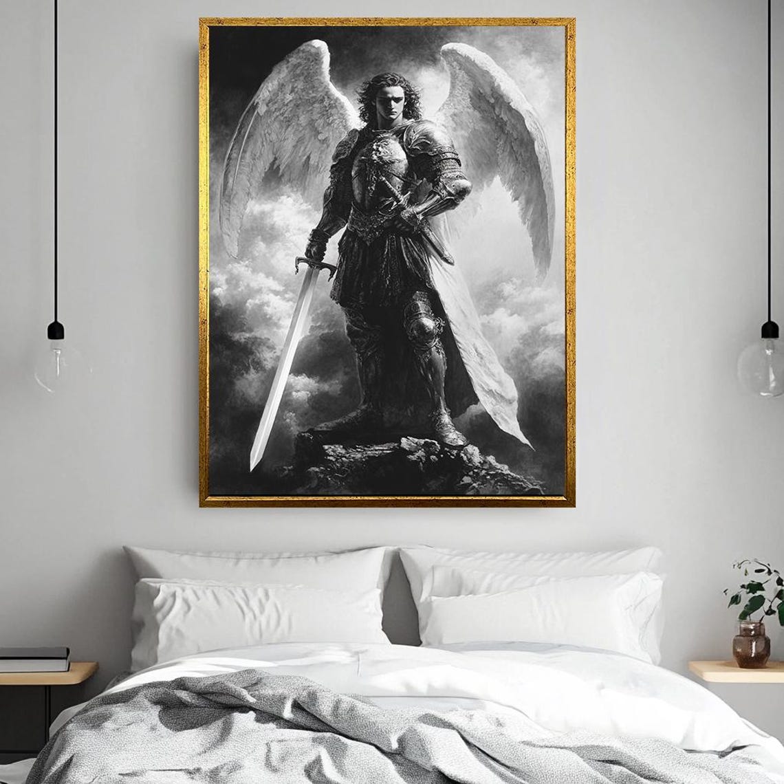 Black And White Warrior Angel With Sword In Gothic Fantasy Poster - Image 2