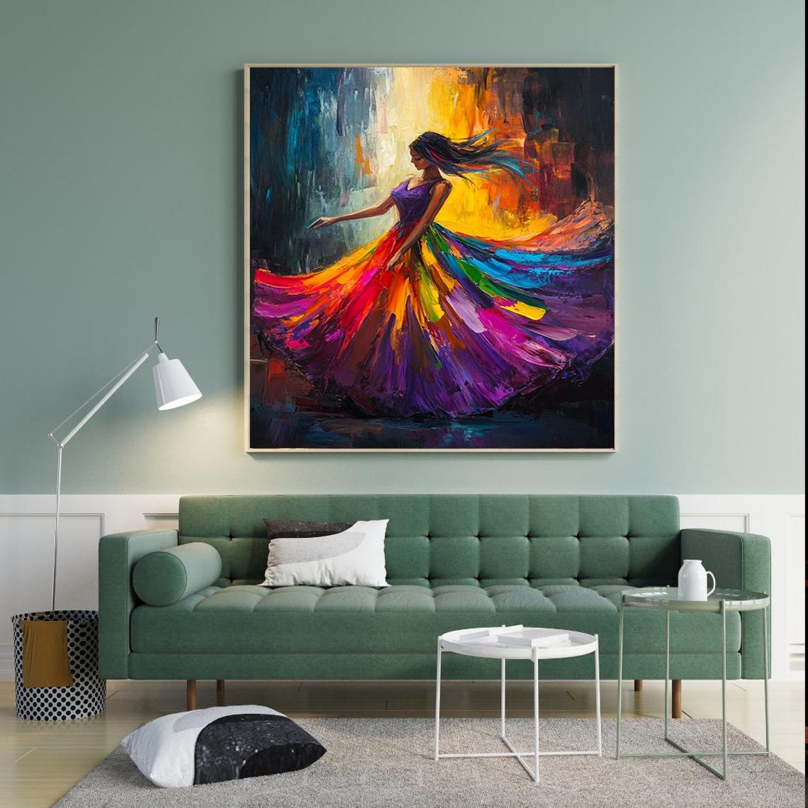 Dancing Rainbow Dress Wall Art Colorful Abstract Print Modern Movement Wall Decor - Image 3