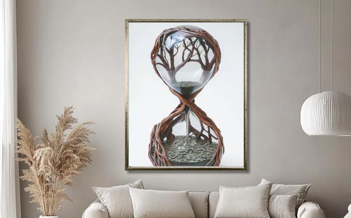 Nature Inspired Tree Branch Hourglass Symbolic Passage Of Time Poster