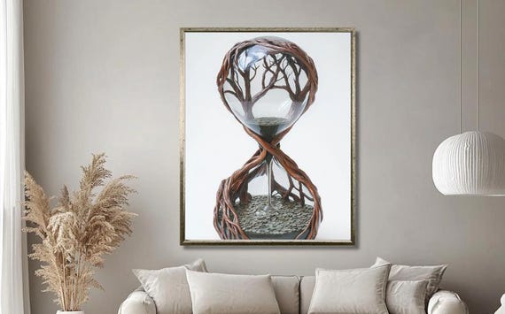 Nature Inspired Hourglass Wall Art Tree Branches Forming Hourglass Shape Symbolic Time Decor For Modern Living Room
