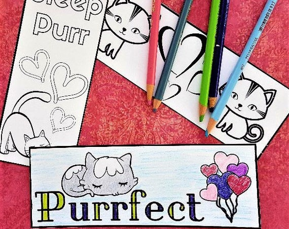 Cute Cat Coloring Bookmarks, DIY Kids Art Print