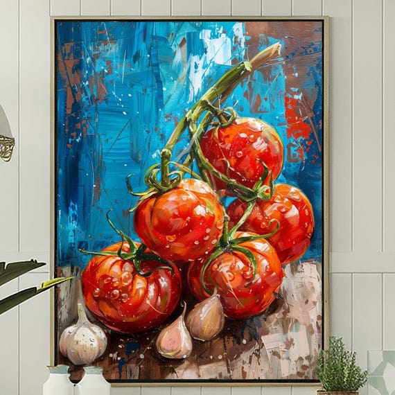 Tomato Garlic Kitchen Print Rustic Mediterranean Food Still Life