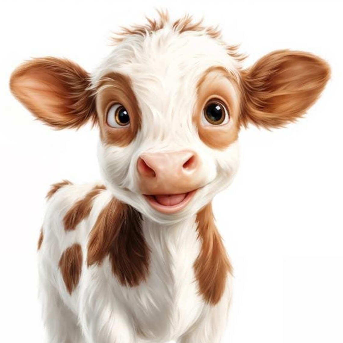 Smiling Brown and White Baby Cow Calf Farm Animal Nursery Poster