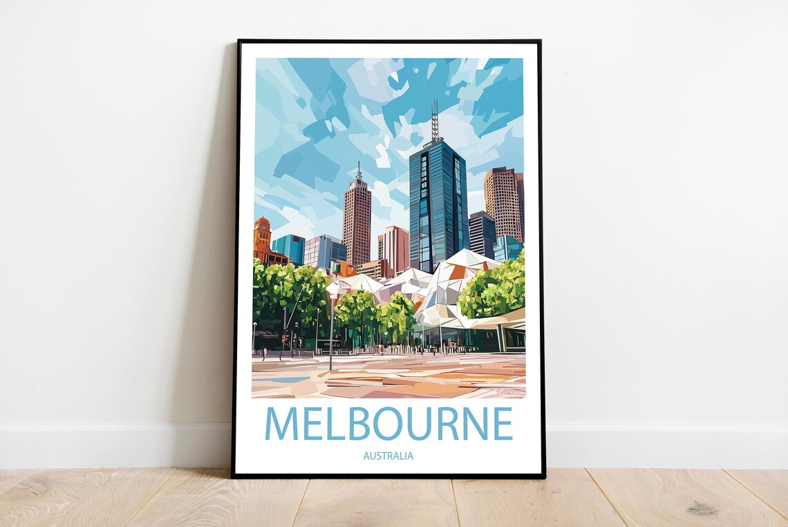 Melbourne Australia City Skyline Geometric Modern Travel Poster