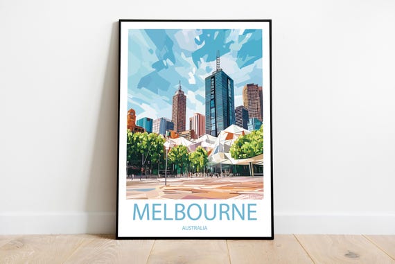 Handmade Melbourne Australia Poster Wall Art Modern Travel Framed Birthday Home Made Decor Gift Vector Illustration Print Custom