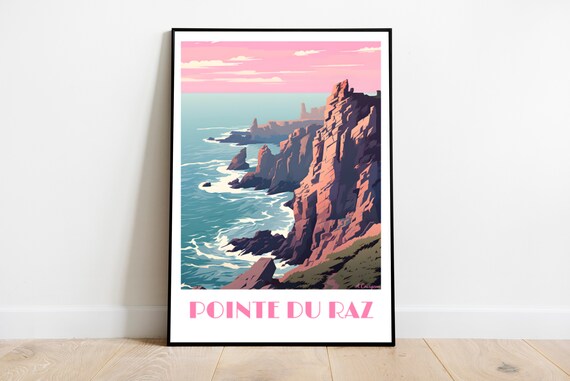 Handmade Pointe Du Raz Travel Poster For Vintage Art Lovers Print Wall Decor Gift Personalized Custom Text Birthday Dad