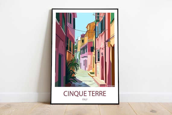 Cinque Terre Italy Colorful Street Vintage Travel Poster Italian Decor Gift