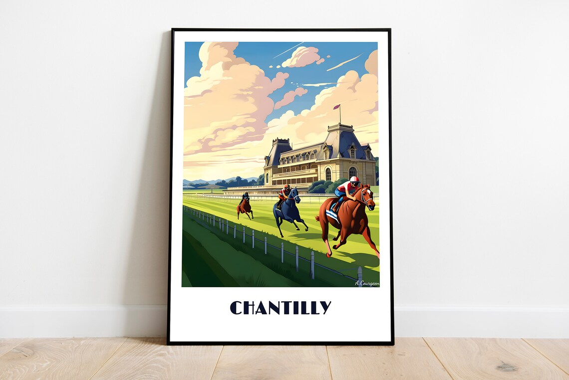 Chantilly France Horse Racing at Grandstand Vintage Travel Poster