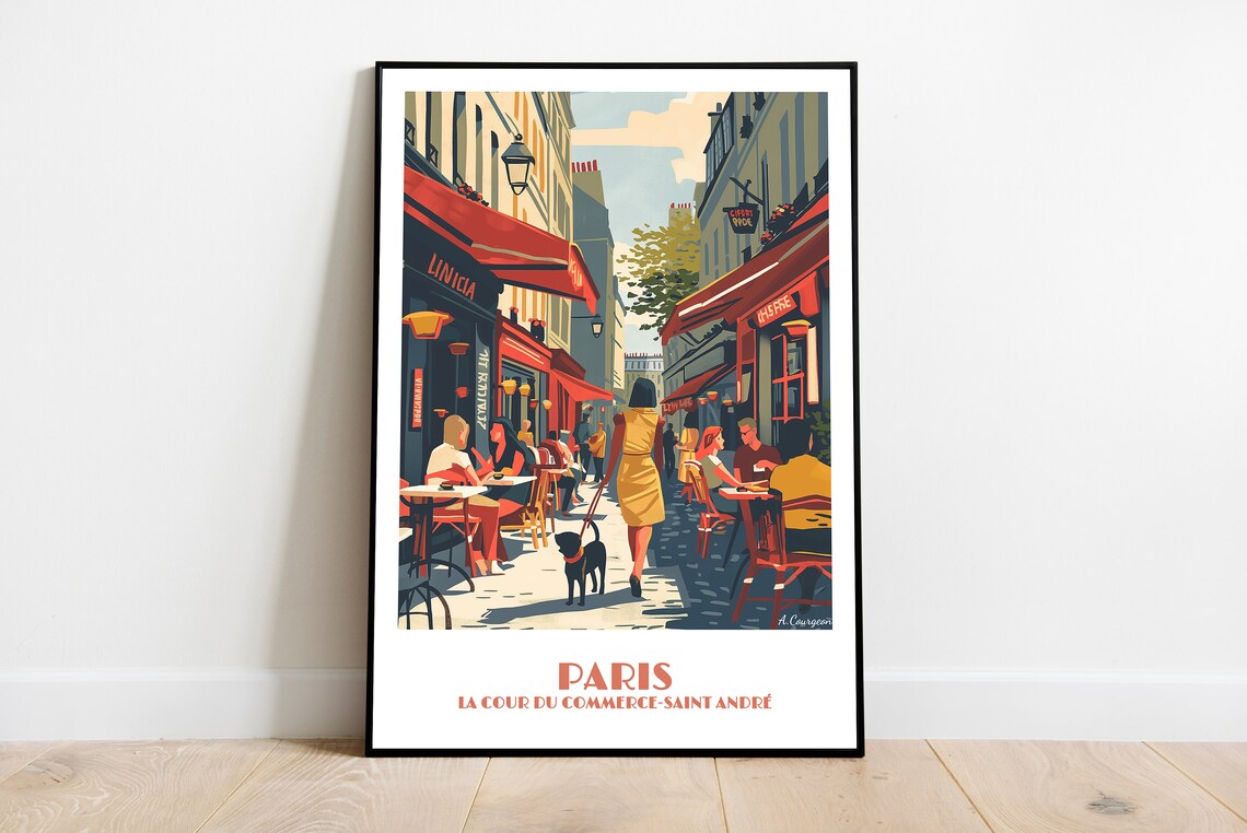 Paris Cafe Street La Cour du Commerce Saint Andre Travel Poster