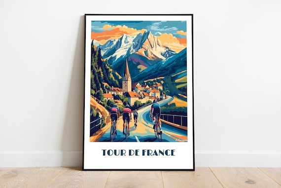 Tour De France Cyclists Alpine Mountain Stage Vintage Sports Poster