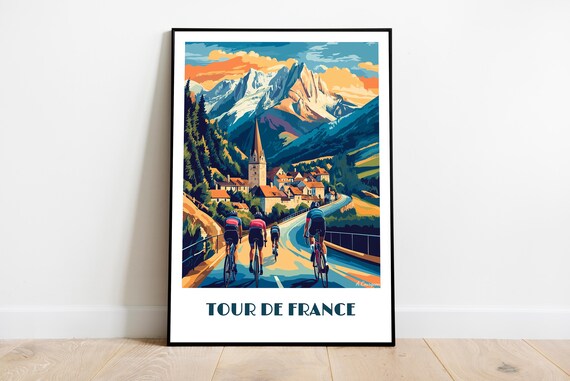 Tour De France Poster In The Alps Handmade Wall Art Modern Travel Home Decor Gift Illustration Print Painting Custom Text