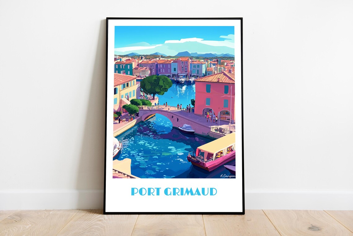 Port Grimaud Harbor Colorful Houses Boats France Travel Poster