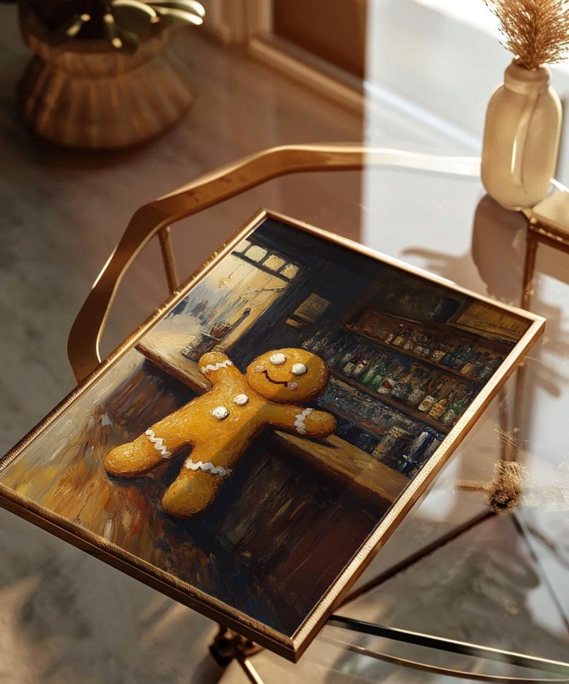 Christmas Gingerbread Man Vintage Bar Scene Holiday Art Poster - Image 2