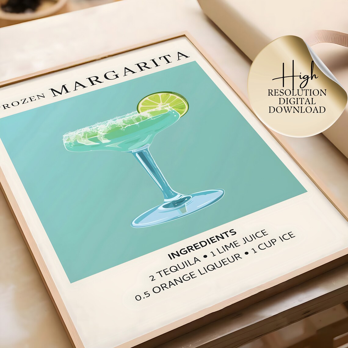 Margarita Cocktail Watercolor Turquoise Bar Art Print Recipe Decor