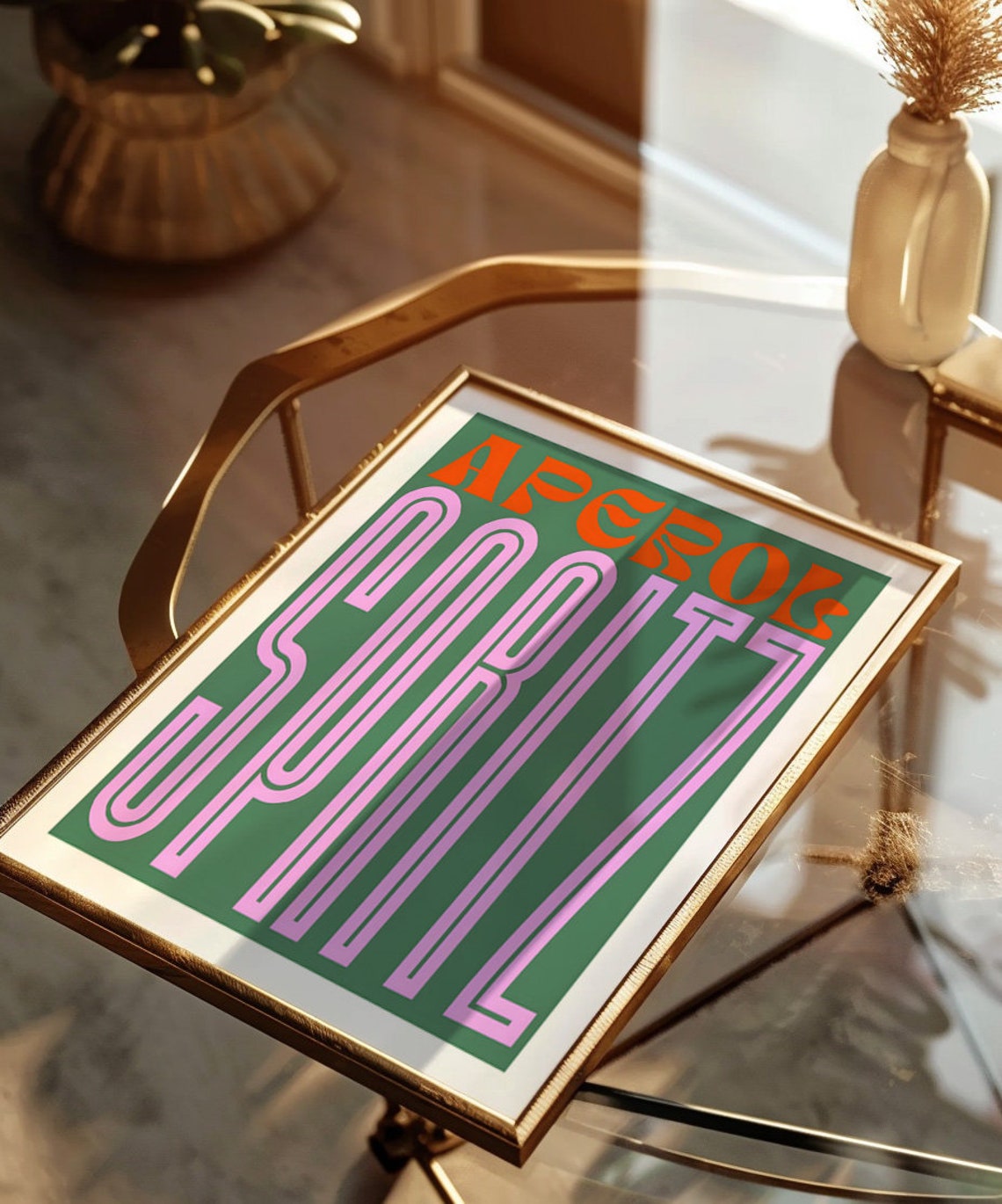 Aperol Spritz Retro Typography Poster Pink Green Bold Bar Decor