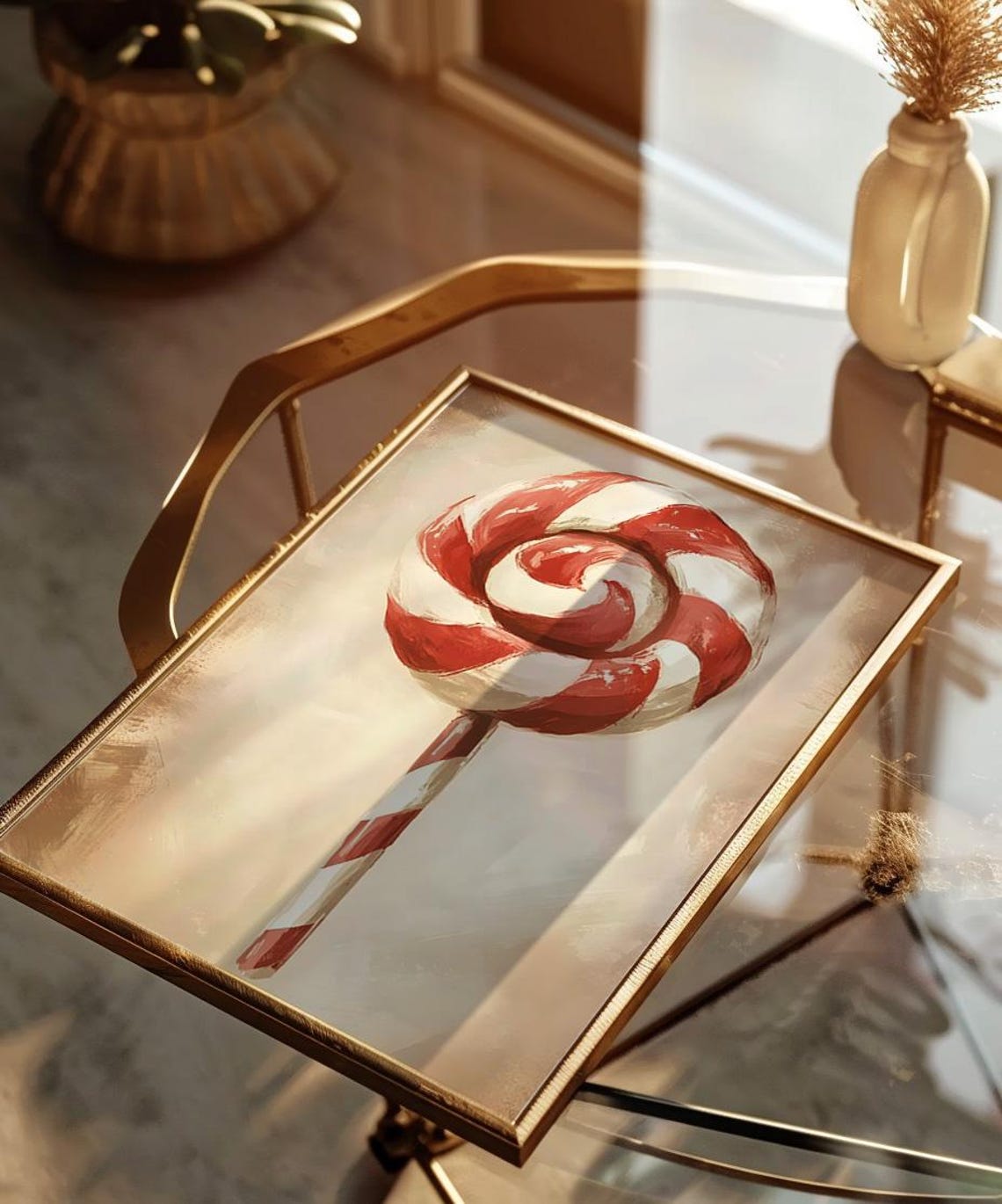 Vintage Peppermint Candy Lollipop Swirl Christmas Art Poster - Image 2