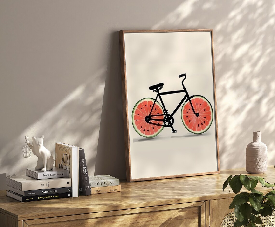 Watermelon Bicycle Vintage Kitchen Art Print - Image 4