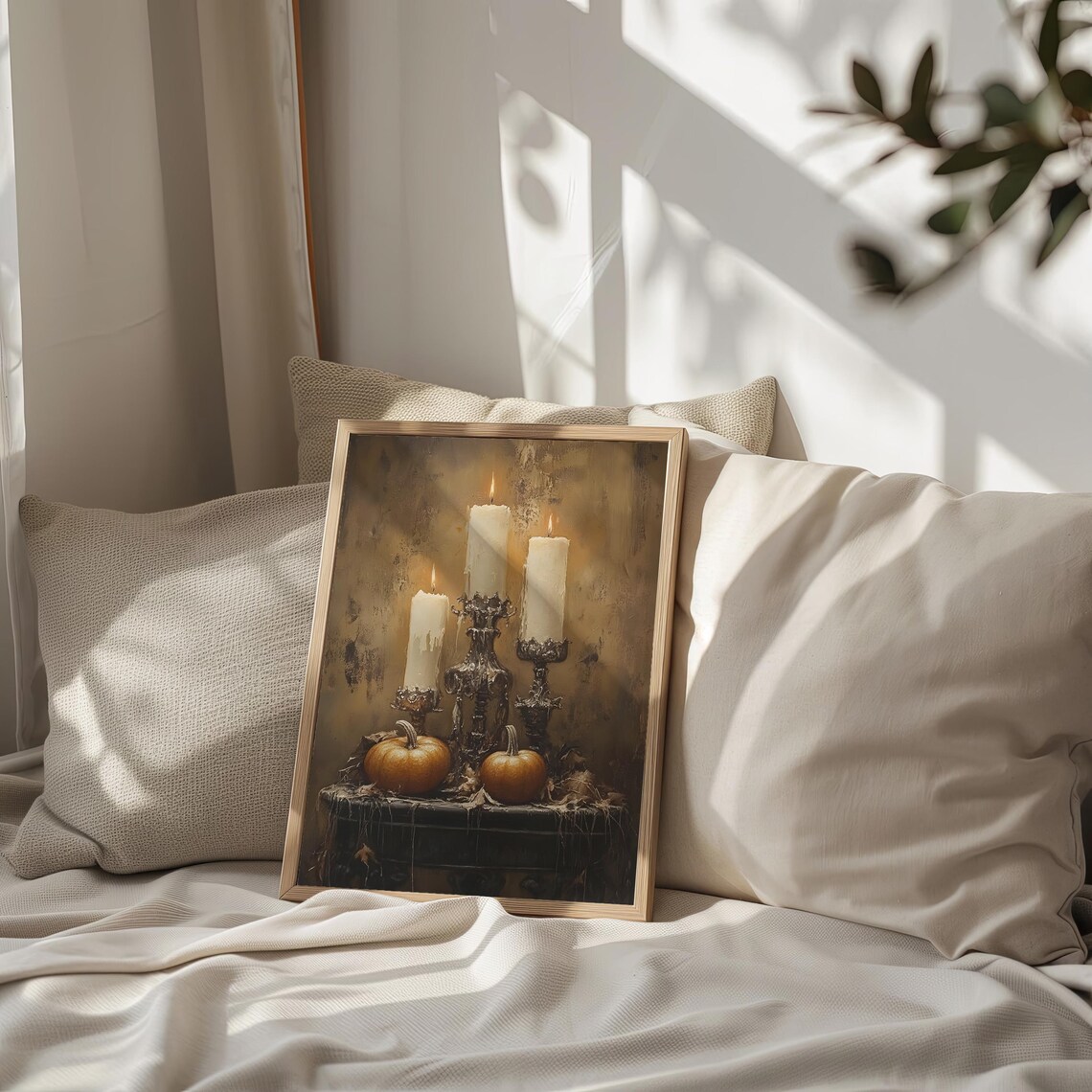 Halloween Candles and Pumpkins Dark Academia Oil Style Poster - Image 2