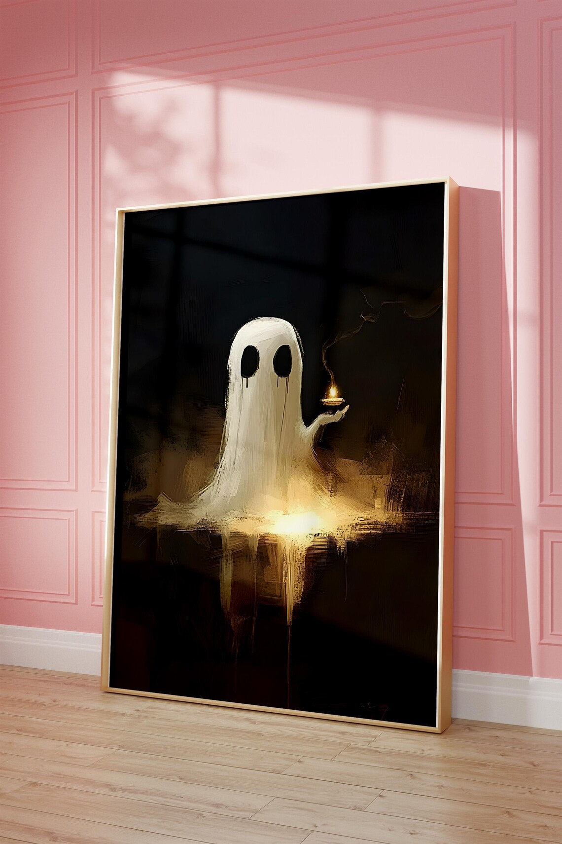 Ghost Holding Candle In Darkness Moody Vintage Halloween Poster - Image 3