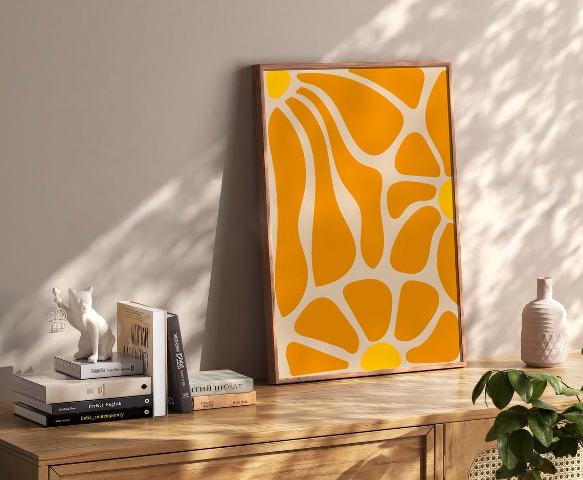 Bold Orange Abstract Organic Shapes Retro Mid Century Wall Art - Image 2
